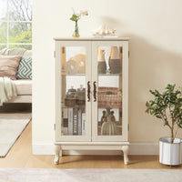 Elegant 2 Door Curio Cabinet with Glass Doors Adjustable Shelves Mirrored Back Lighted Display for Home Office