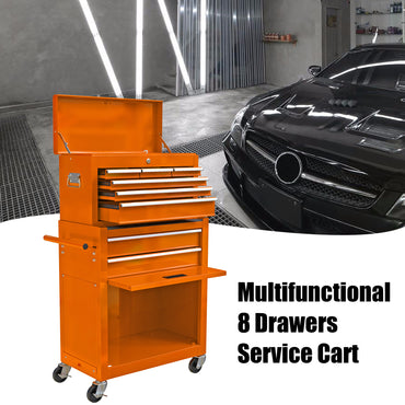 High Capacity Rolling Tool Chest with Wheels and Drawers, 8-Drawer Tool Storage Cabinet--ORANGE