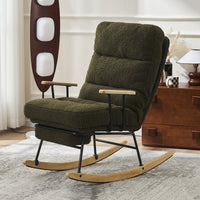 Modern Gliding Rocking Chair with High Back Retractable Footrest Adjustable Back Angle for Nursery Living Room Bedroom Green