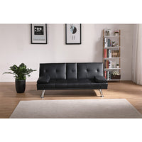 Black Leather Multifunctional Double Folding Sofa Bed with Coffee Table Ideal for Office and Living Room Space Saving Design