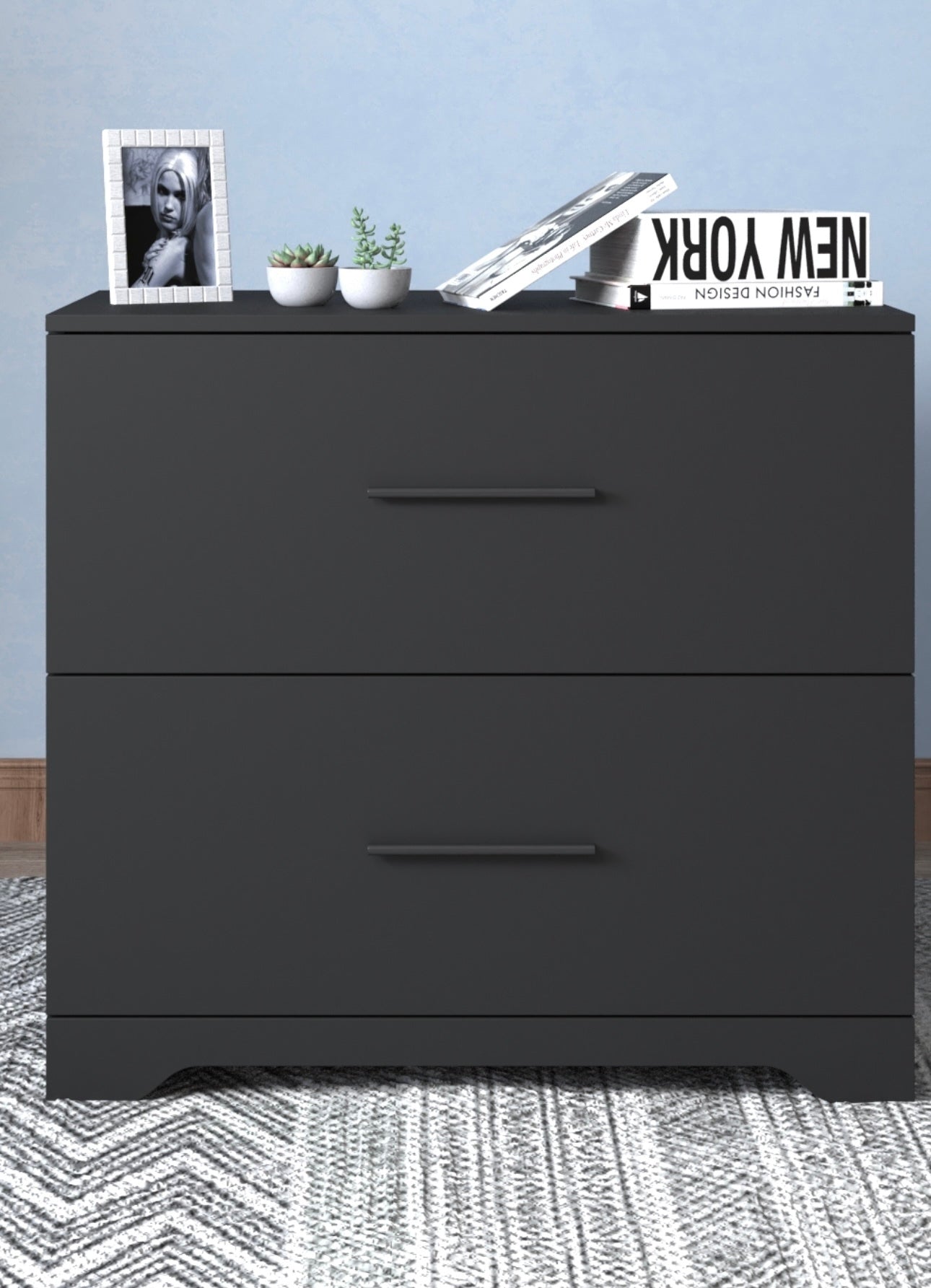 2 Drawer Lateral Filing Cabinet for Home Office Storage Black Metal File Organizer