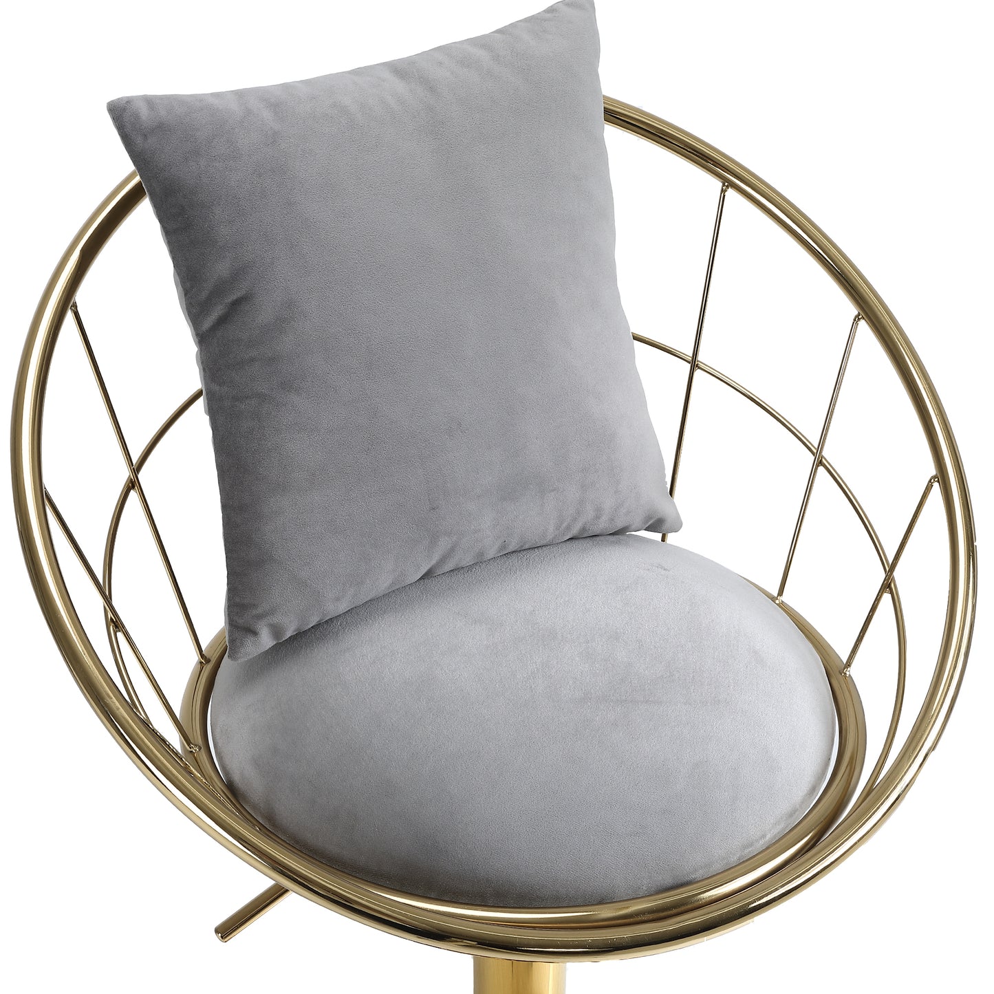 Grey Velvet Bar Chairs Set of 2 Gold Plated Unique Design 360 Degree Rotation Adjustable Height Dining Room and Bar