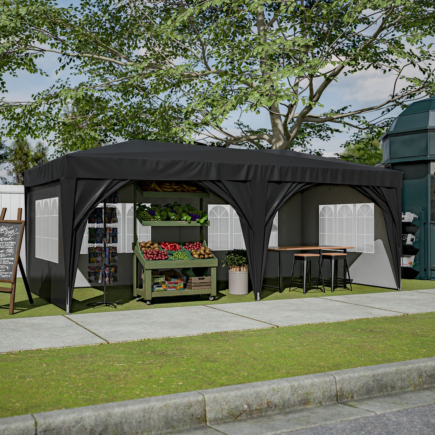 10x20 Pop Up Canopy Tent with 6 Sidewalls Waterproof Commercial Outdoor Shelter Adjustable Height with Carry Bag Sand Bags Black