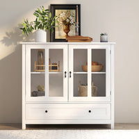 Buffet Storage Cabinet with Double Glass Doors Unique Bell Handle Stylish Home Furniture