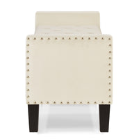 Upholstered Tufted Button Storage Bench with Nail Trim Soft Padded Seat Armrest Entryway Living Room Cream Bed Bench