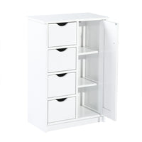 Pure White Wood Floor Storage Organizer Cabinet with 4 Drawers and 1 Door Cabinet 3 Shelves for Home and Office Use