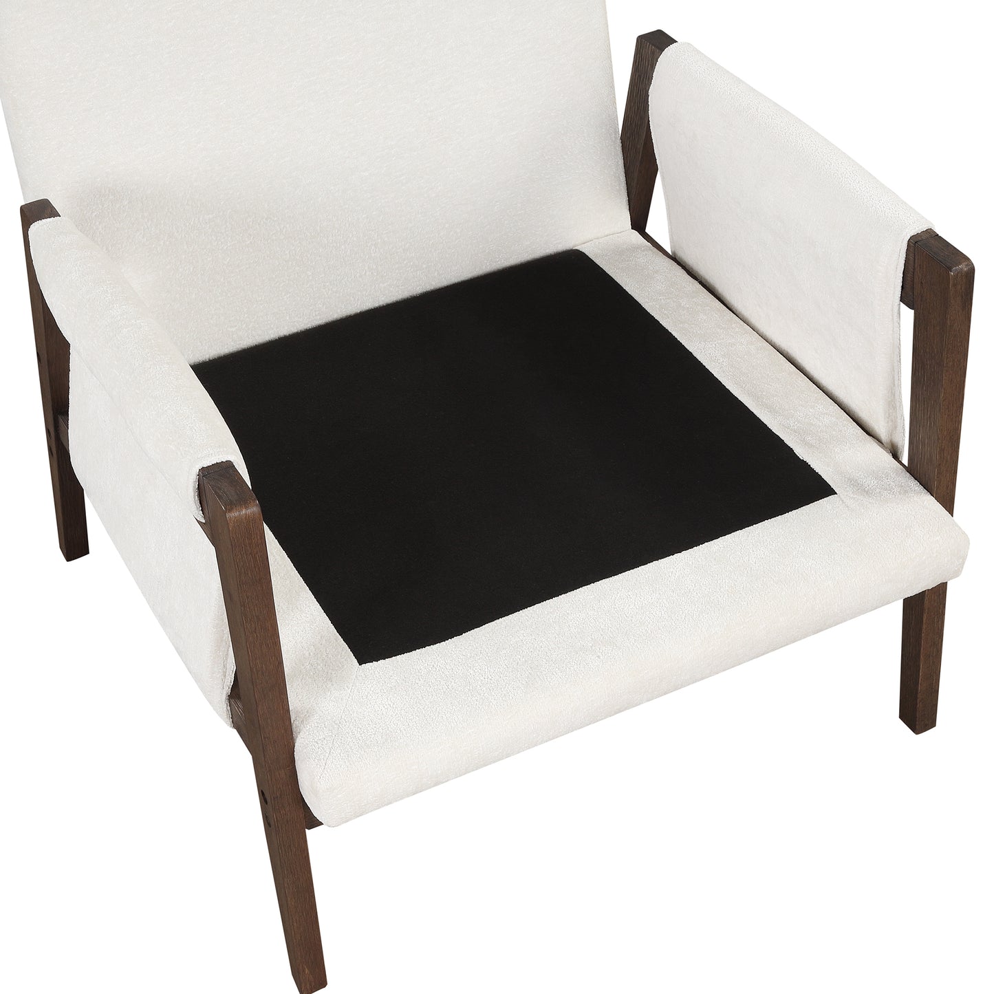 Mid-Century Modern Velvet Accent Chair Solid Wood Leisure Chair Thick Seat Cushion for Living Room Bedroom Studio White