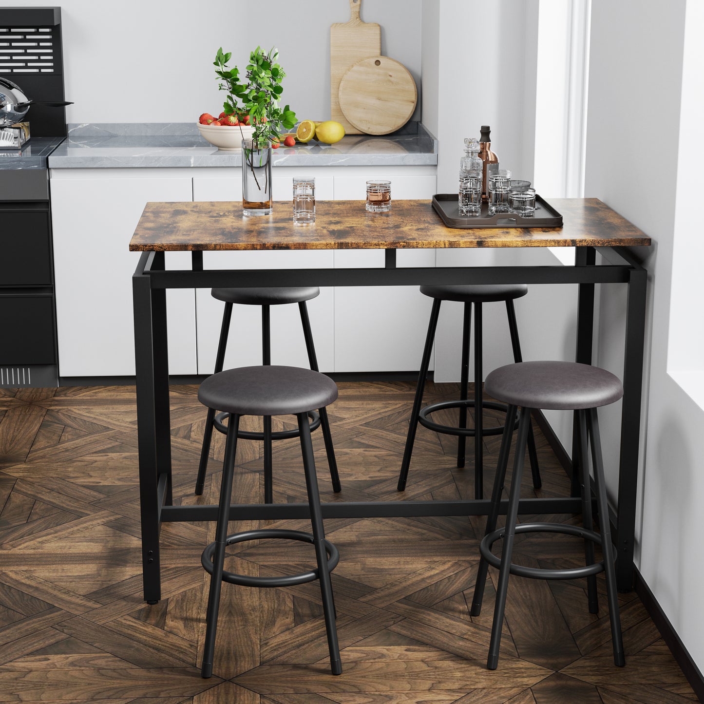 5-Piece Counter Height Kitchen Dining Table Set with Bar Table and 4 Stools - Modern Space-Saving Furniture for Dining Room or Kitchen