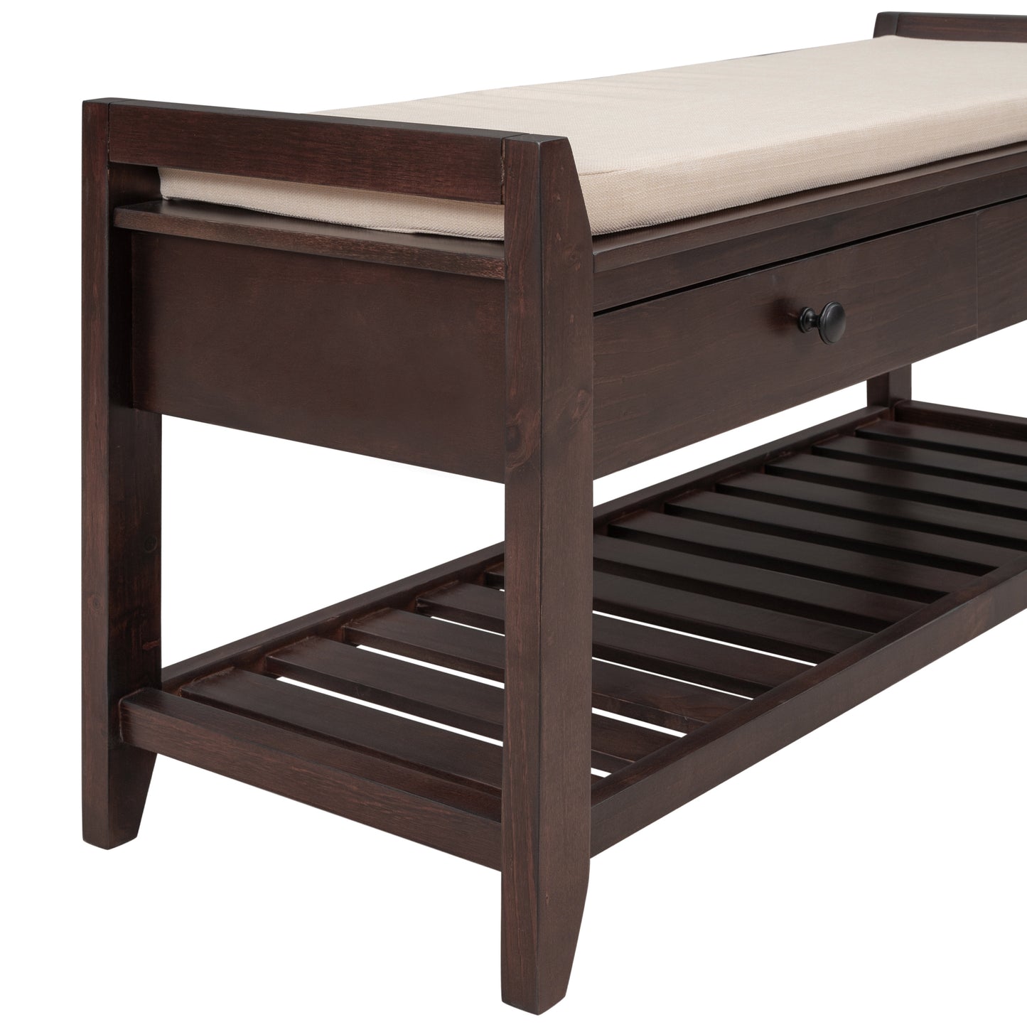 Multipurpose Entryway Storage Bench with Cushioned Seat and Drawers Espresso Shoe Rack for Home Organization