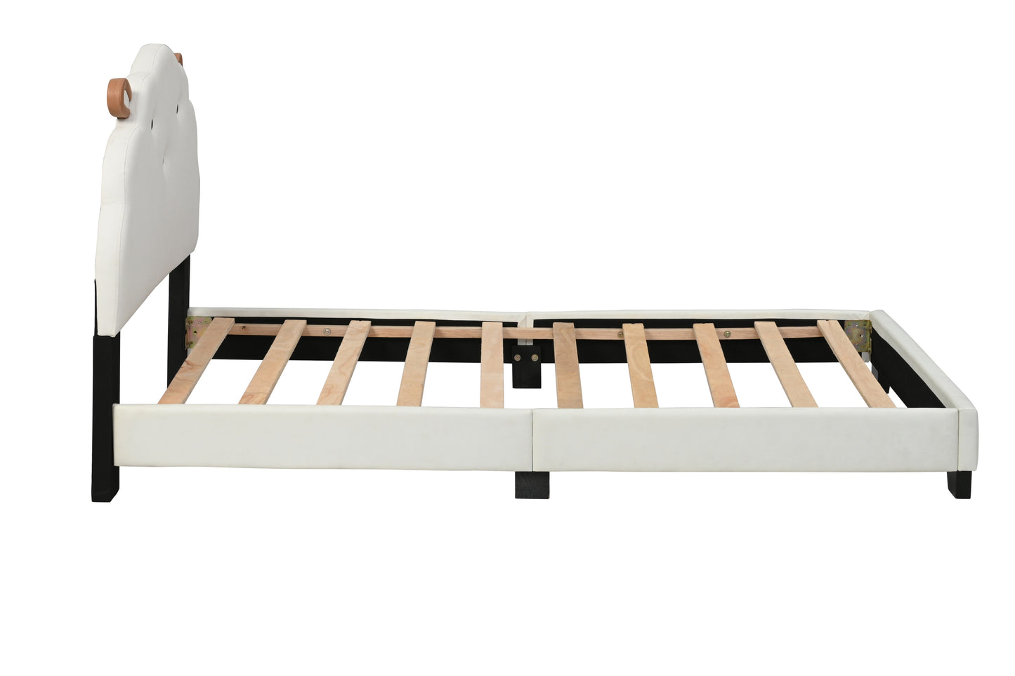 Upholstered Twin Platform Bed for Kids with Sheep Headboard White Wooden Frame No Box Spring Needed