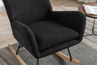 Black 35.5 Inch Soft Teddy Fabric Wingback Rocking Chair with Pocket Solid Wood Base for Nursery Living Room Bedroom