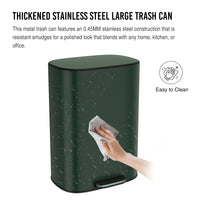 13 Gallon 50L Kitchen Foot Pedal Soft Close Trash Can Stainless Steel Ellipse Design Green