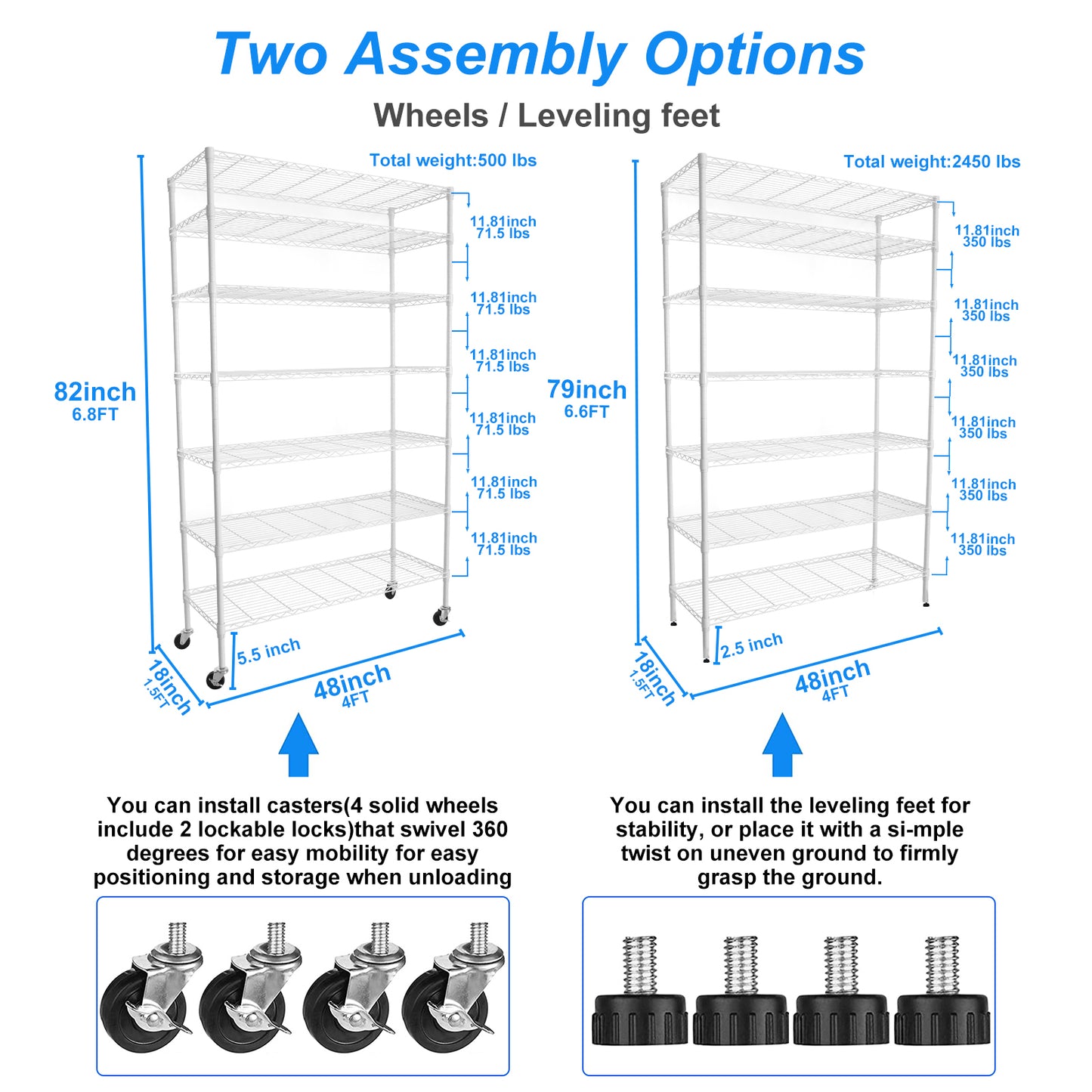 7 Tier Heavy Duty Wire Shelving Unit 2450 LBS Capacity Height Adjustable Metal Storage Rack with Wheels for Garage and Home Organization