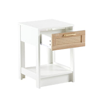 15.75 Inch Rattan End Table with Drawer Modern Nightstand Side Table for Living Room Bedroom White