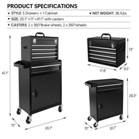 Versatile 5-Drawer Tool Chest With Detachable Storage Cabinet And Organizer – Ideal For Garage And Workshop Use