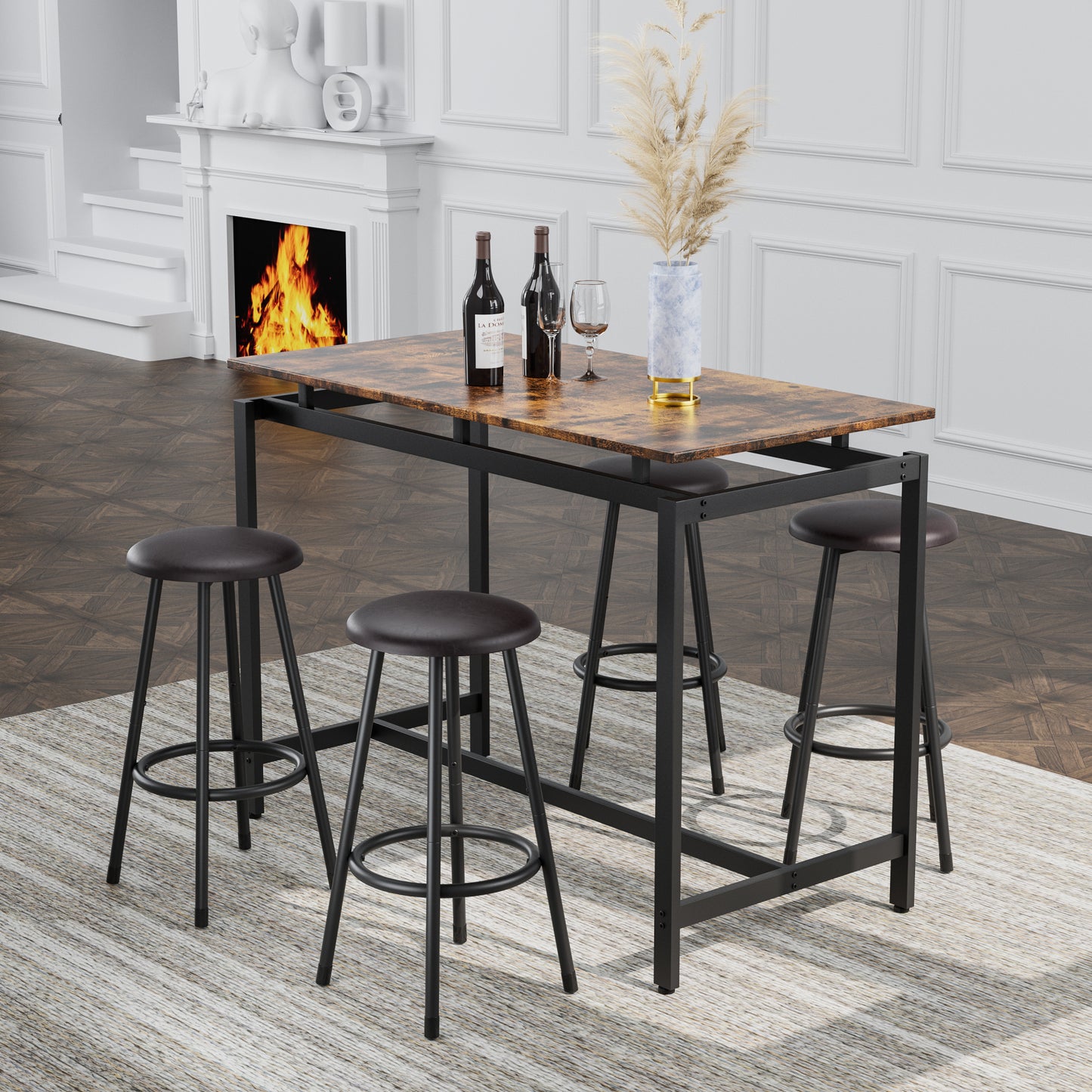 5-Piece Counter Height Kitchen Dining Table Set with Bar Table and 4 Stools - Modern Space-Saving Furniture for Dining Room or Kitchen