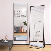 Wall-Mounted Full Length Mirror Black Alloy Frame Stylish Home Decor Perfect for Bedroom Living Room Entryway