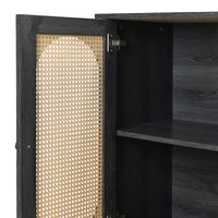 Retro 3-Door Accent Cabinet with Rattan Doors and Metal Handles for Living Room and Hallway Antique Black