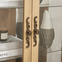 Elegant Oak Curio Cabinet with Glass Doors Adjustable Shelves Mirrored Back Lighted Display for Home Office