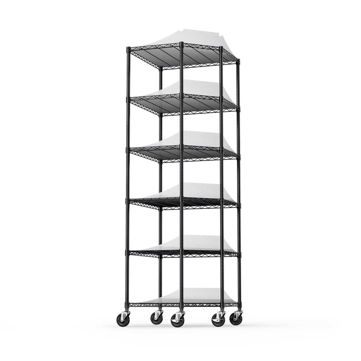 6 Tier Corner Wire Shelf Rack with Wheels Adjustable Metal Heavy Duty Free Standing Storage Display for Bathroom Living Room Kitchen Black