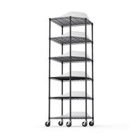 6 Tier Corner Wire Shelf Rack with Wheels Adjustable Metal Heavy Duty Free Standing Storage Display for Bathroom Living Room Kitchen Black