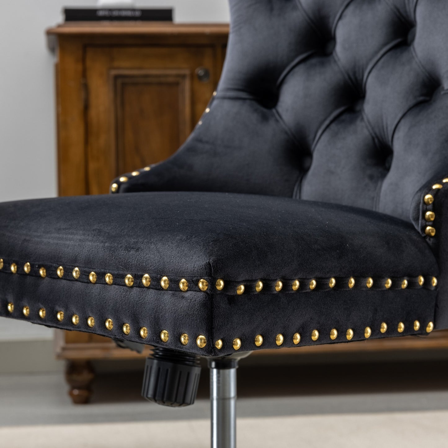 Premium Spring Cushioned Adjustable Desk Chair With Hand-Pulled Buttons And Golden Metal Base