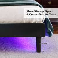 Queen PU Leather Upholstered Bed Frame with LED Lights Wing-Back Headboard Strong Wooden Slats No Box Spring Black