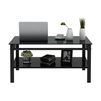 Modern Glass Lift Top Coffee Table with 2-Layer Design for Living Room Black Tempered Glass