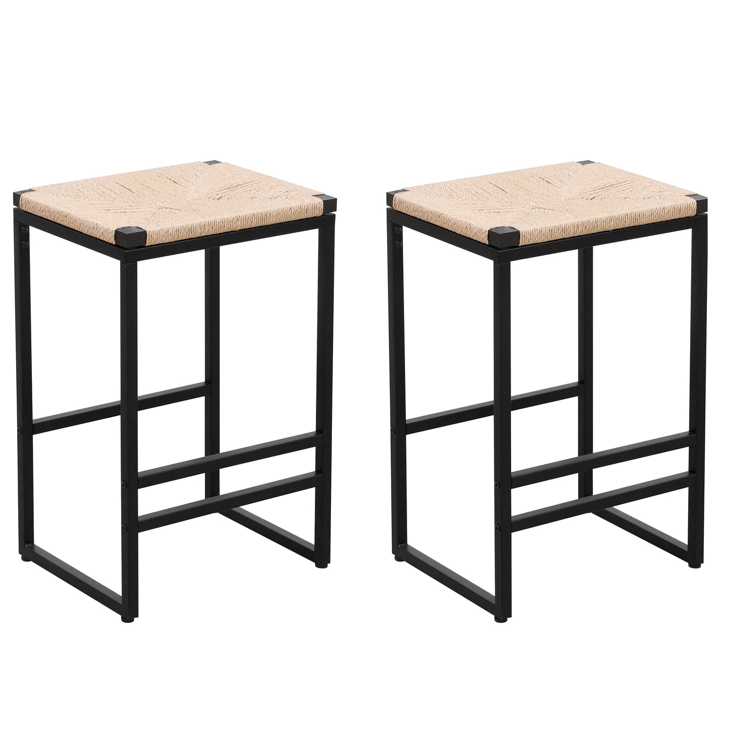 Set of 2 Backless Bar Stools Kitchen Counter Paper Rope Woven Dining Chairs Home Kitchen Furniture