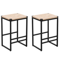 Set of 2 Backless Bar Stools Kitchen Counter Paper Rope Woven Dining Chairs Home Kitchen Furniture