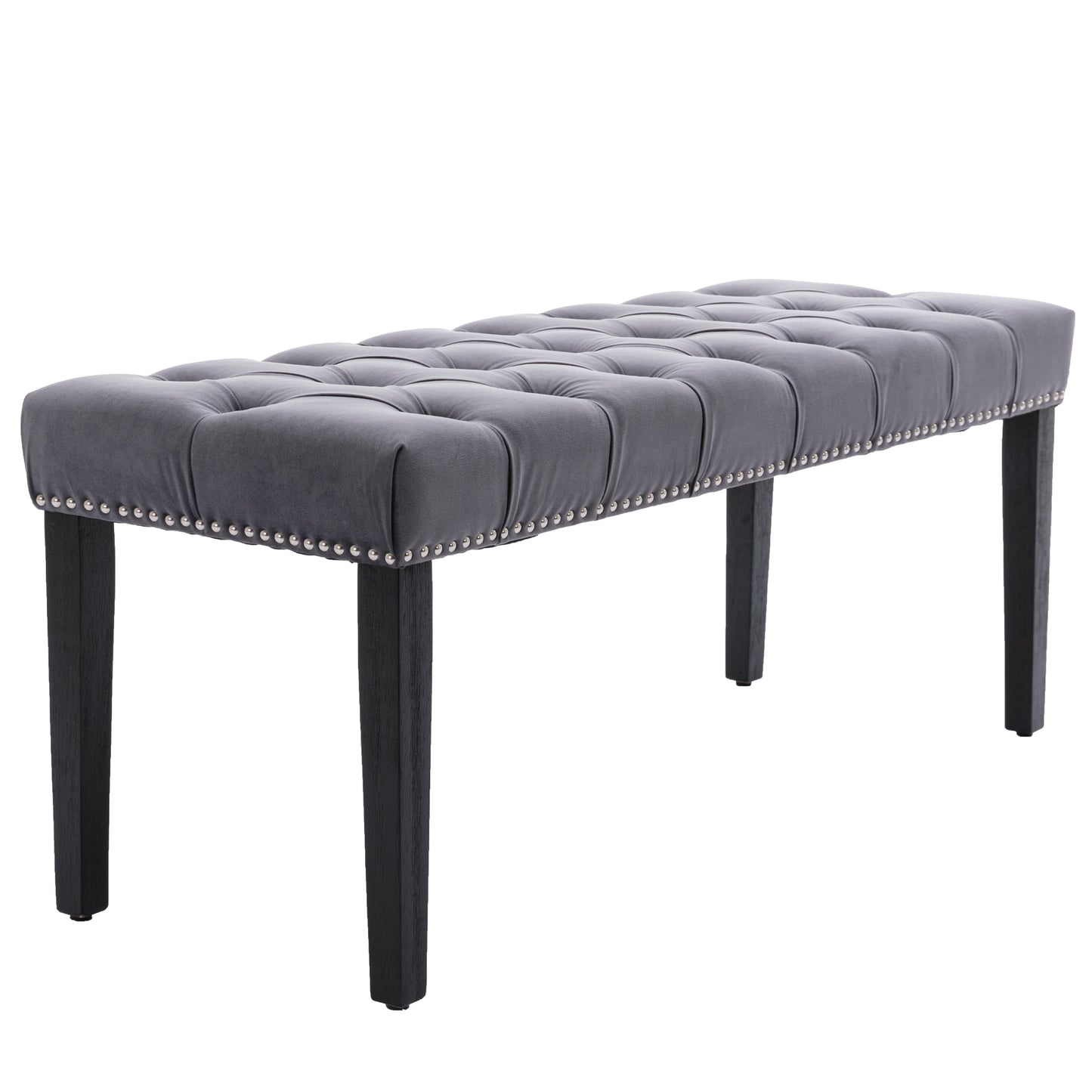 Upholstered Tufted Velvet Bench Ottoman for Dining Room Entryway Living Room Dark Gray Accent Footrest Stool