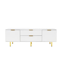 Modern Warm White TV Cabinet for Living Room Bedroom Storage Unit Entertainment Center