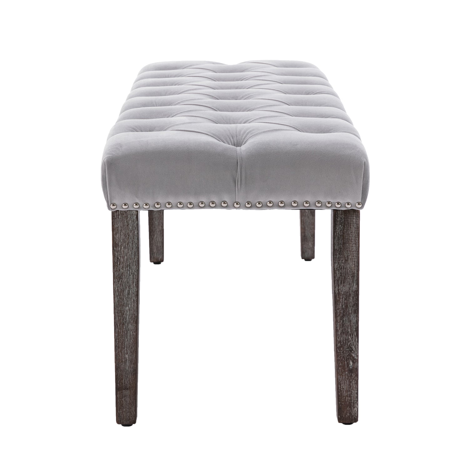 Upholstered Tufted Velvet Bench Ottoman for Dining Room Bedroom Entryway Light Gray Accent Footrest Stool