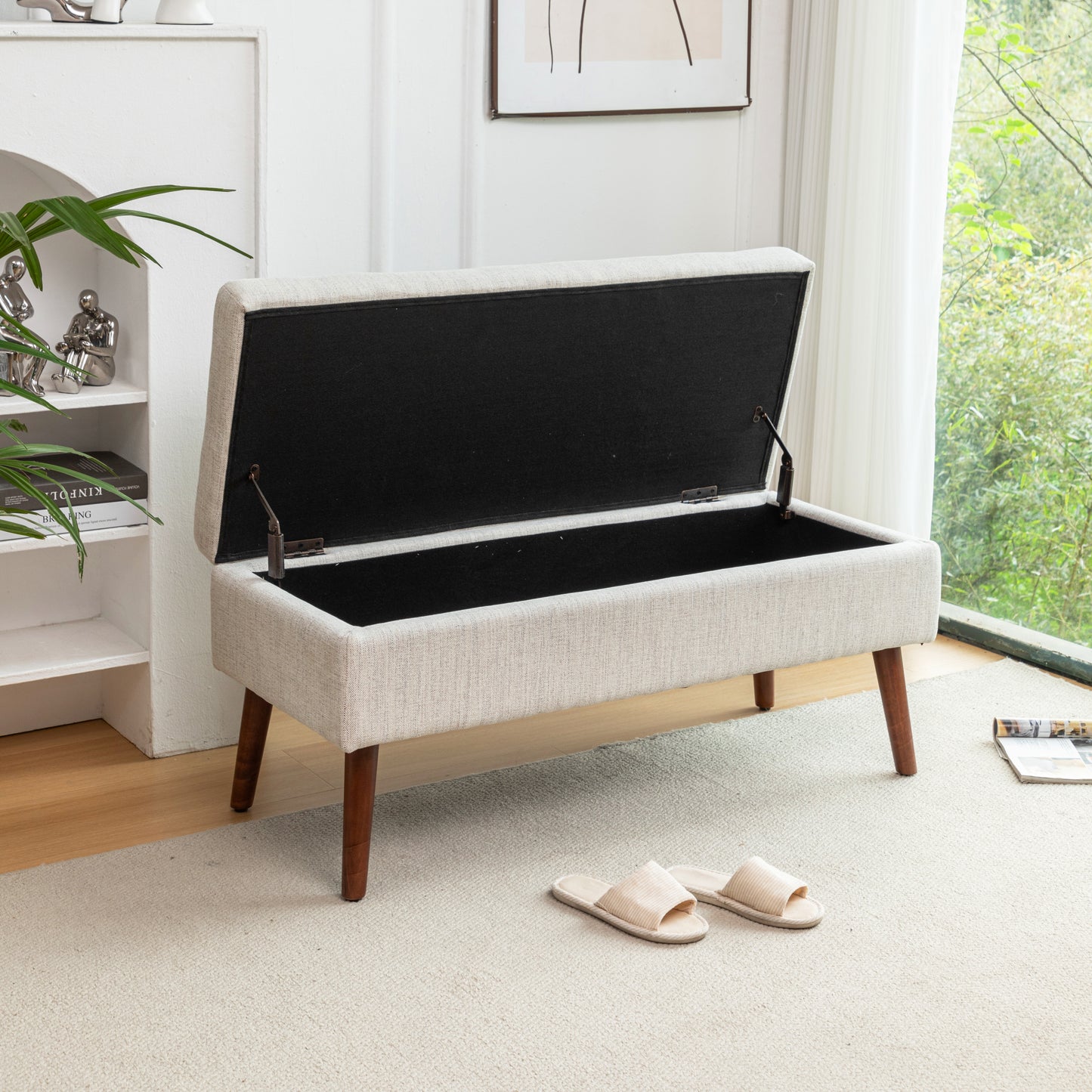 Off White Storage Bench for Bedroom or Entryway 43.7 Inch Ottoman Foot of Bed Seating Solution