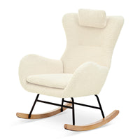 Beige Teddy Upholstered Rocker Glider Chair with Adjustable Headrest for Nursery Bedroom Living Room Office