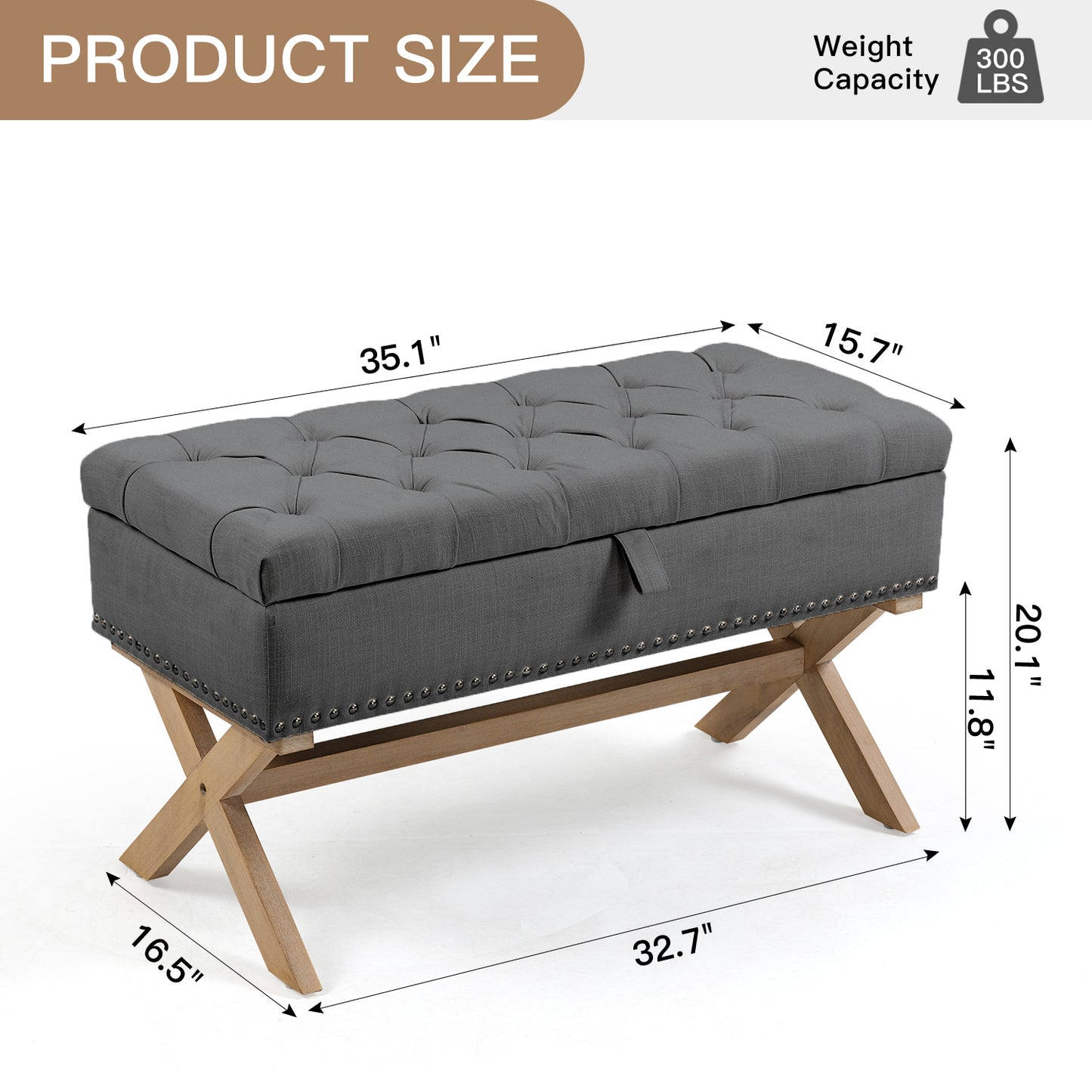 35 Inch Button-Tufted Linen Storage Ottoman Bench Stylish Storage Solution for Living Room Bedroom Entryway