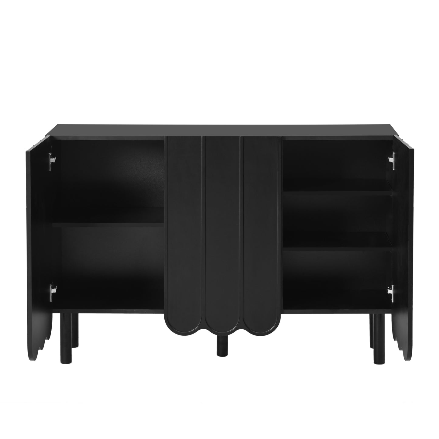 Cream Minimalist Shoe Cabinet with 5 Solid Wood Legs Adjustable Shelves Wave Door Design for Living Room Storage Black