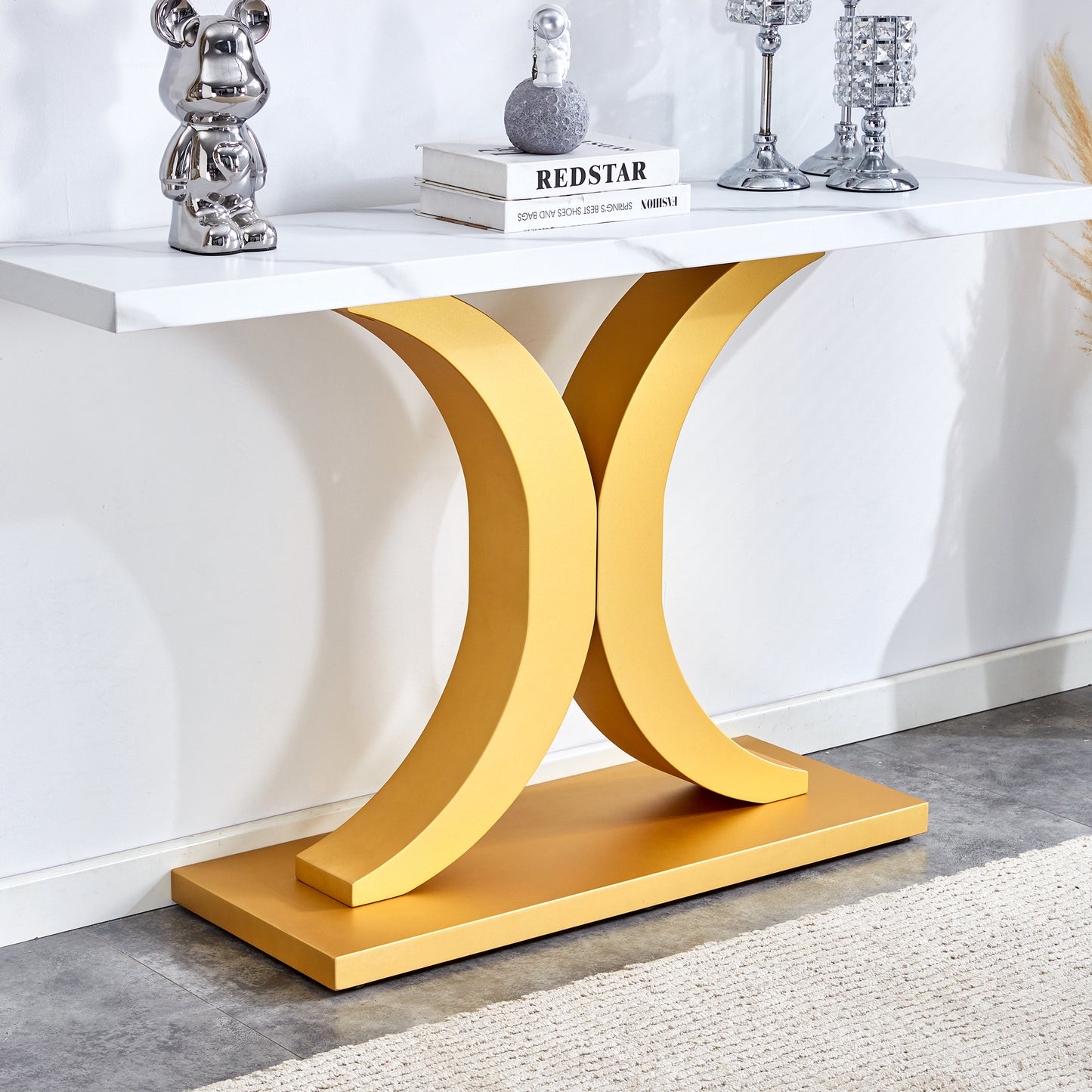 Modern Minimalist Gray Wood Foyer Table MDF Top Stainless Steel Bracket Stylish Entryway Furniture
