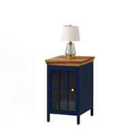 Nightstand with Storage Cabinet Solid Wood Tabletop Bedside Table Dark Blue Sofa Side Coffee Table for Bedroom Living Room