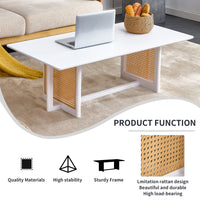 Chinese Style White Solid Wood Imitation Rattan Rectangular Coffee Table Small Living Room Low Table