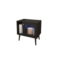 LED Nightstand with Charging Station Modern End Table with Drawer Glass Door Bedside Table for Bedroom Living Room Black