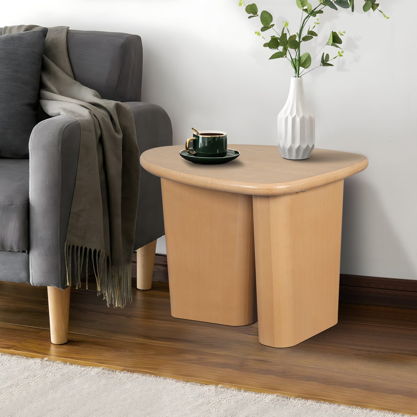 Tapered Tabletop Side Table Natural Wood Accent Table for Living Room Bedroom