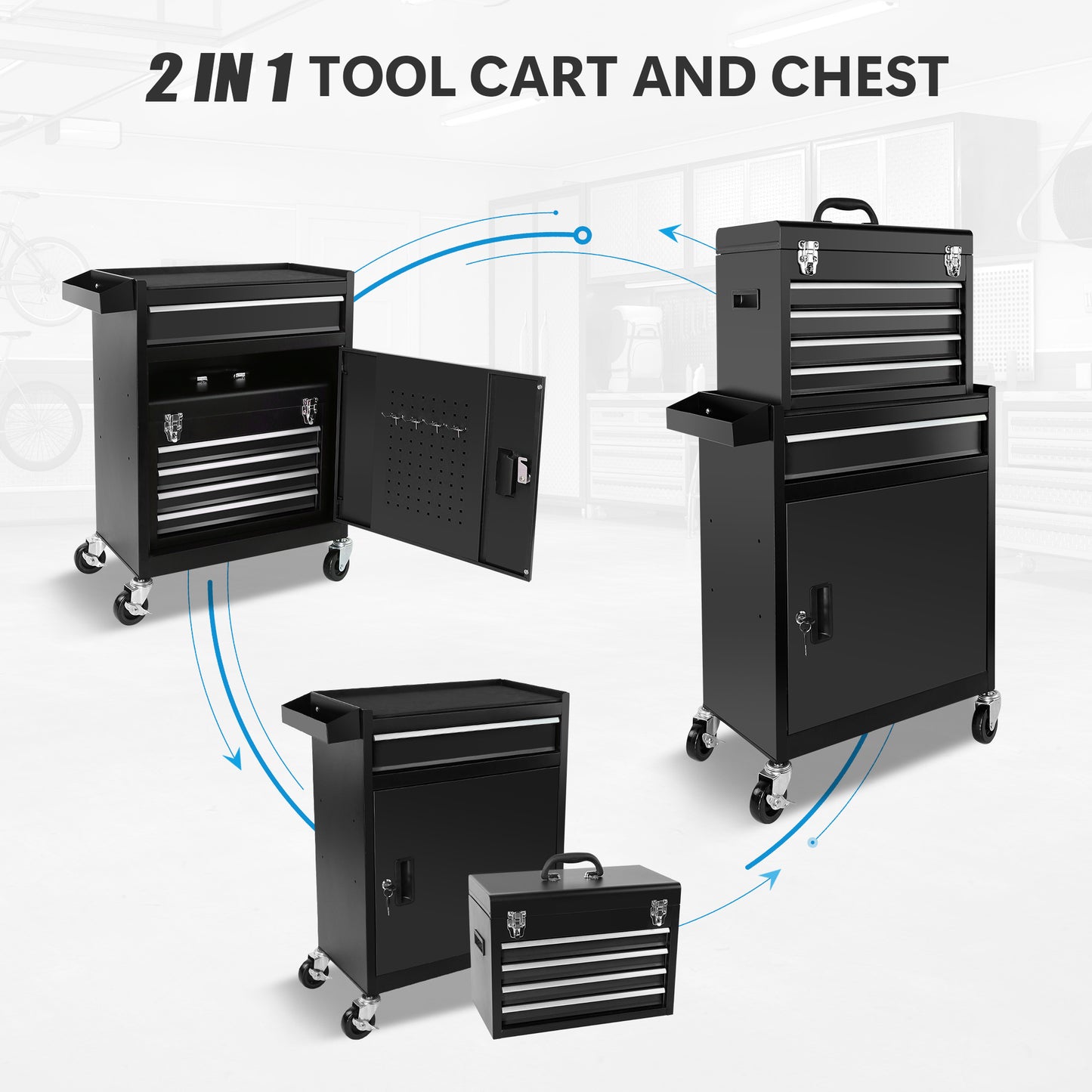 Versatile 5-Drawer Tool Chest With Detachable Storage Cabinet And Organizer – Ideal For Garage And Workshop Use