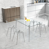 Modern Minimalist Transparent Dining Chair Set 6pcs Armless Nordic Makeup Stool with Silver Plated Metal Legs
