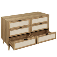 Modern 6 Drawer Wood Dresser Cabinet in Walnut Finish for Bedroom Storage