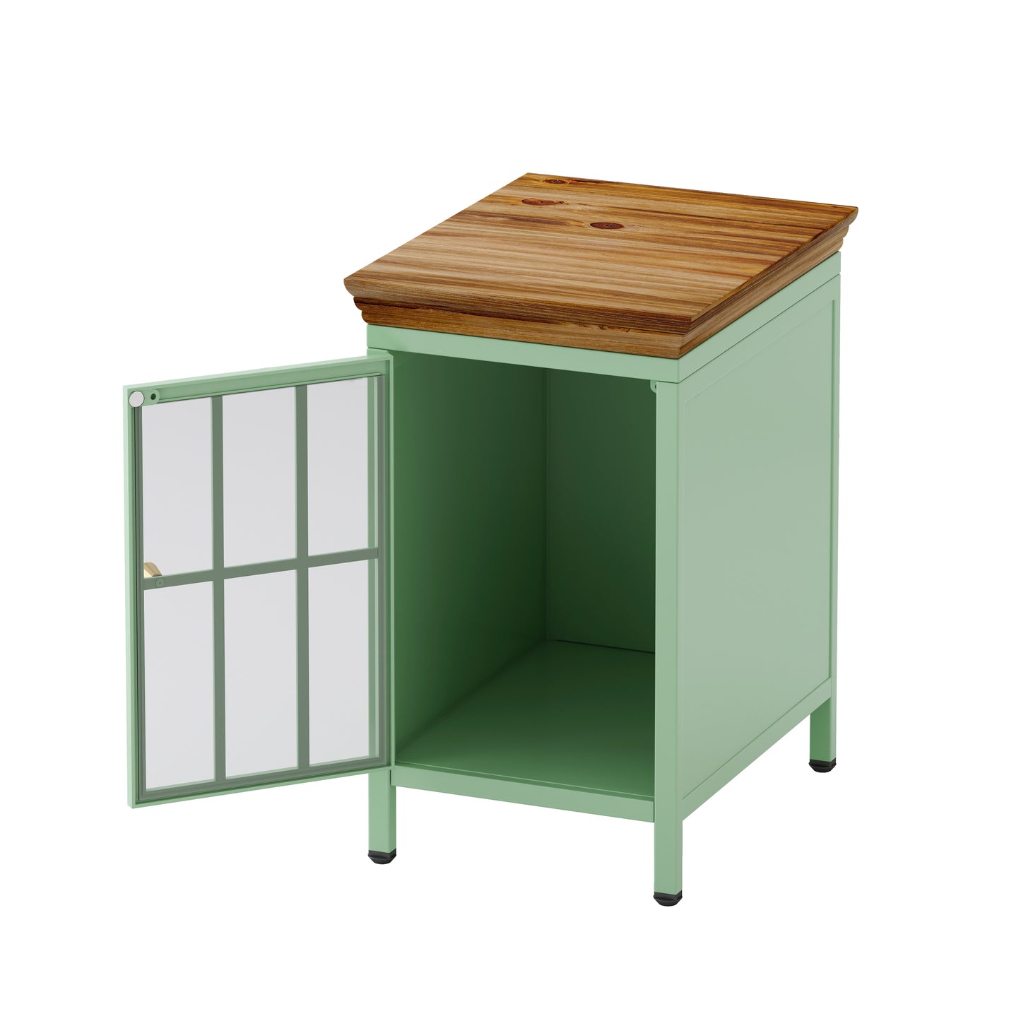 Nightstand with Storage Cabinet Solid Wood Tabletop Bedside Table Sofa Side Coffee Table for Bedroom Living Room Green