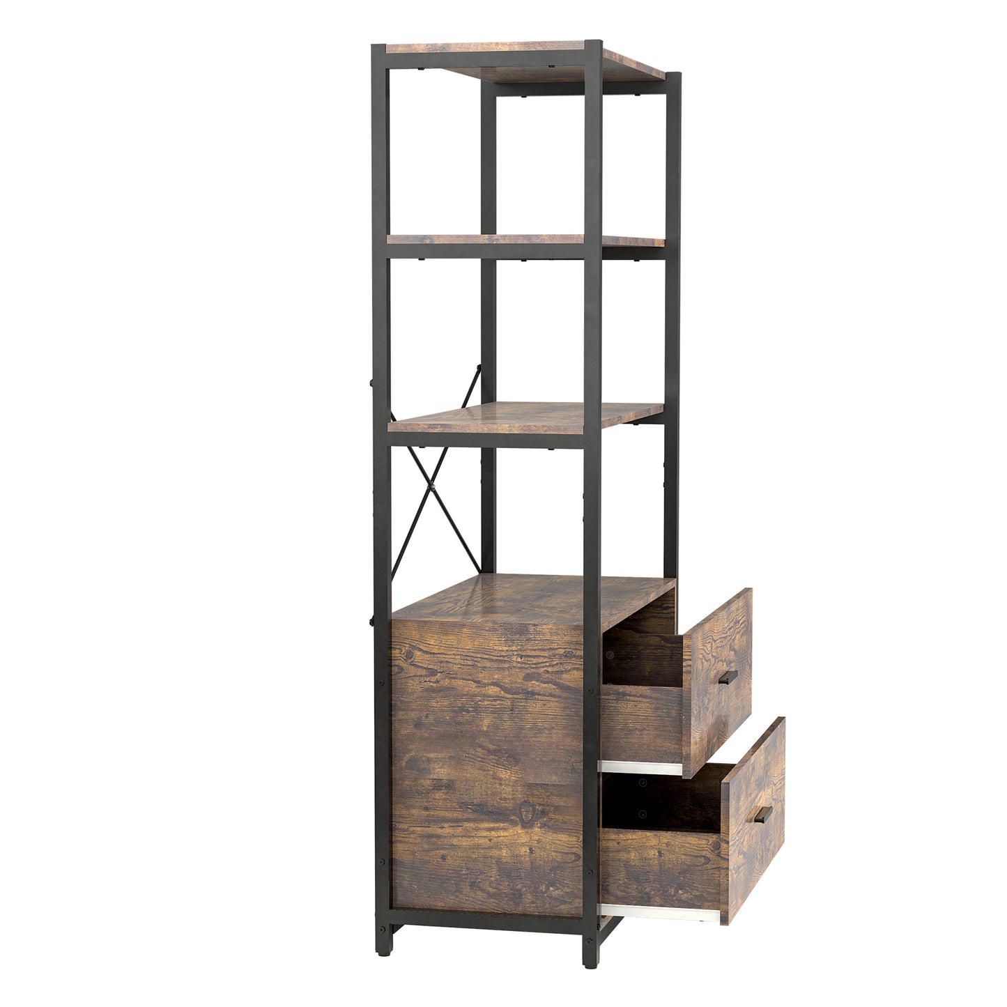 Industrial 62.7 in Tall Bookshelf with File Cabinet Drawers 4 Tier Freestanding Storage Home Office Organizer Rustic Vintage Brown