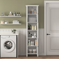 Bathroom Floor Storage Cabinet with 2 Doors, Wooden Living Room Cabinet with 6 Shelves, Space-Saving Organizer 15.75x11.81x66.93