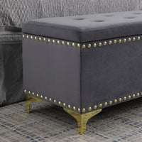 Large Storage Benches with Nailhead Trim Tufted Velvet 2 in 1 Combination for Living Room Entryway Hallway Bedroom Gold Legs 250lbs Capacity