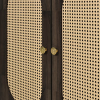 Retro 3-Door Accent Cabinet with Rattan Doors and Metal Handles for Living Room and Hallway Storage Brown